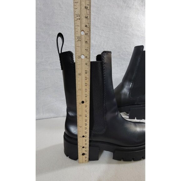 H&M Womens Black Leather Pull On Ankle Boots Chunky Heels Round Toe Size 39/8 - Picture 10 of 12
